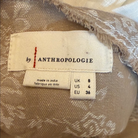 Anthropologie 100% Linen Jacquard Basque-Waist Culottes Sz 4 Wide Leg - Picture 4 of 4